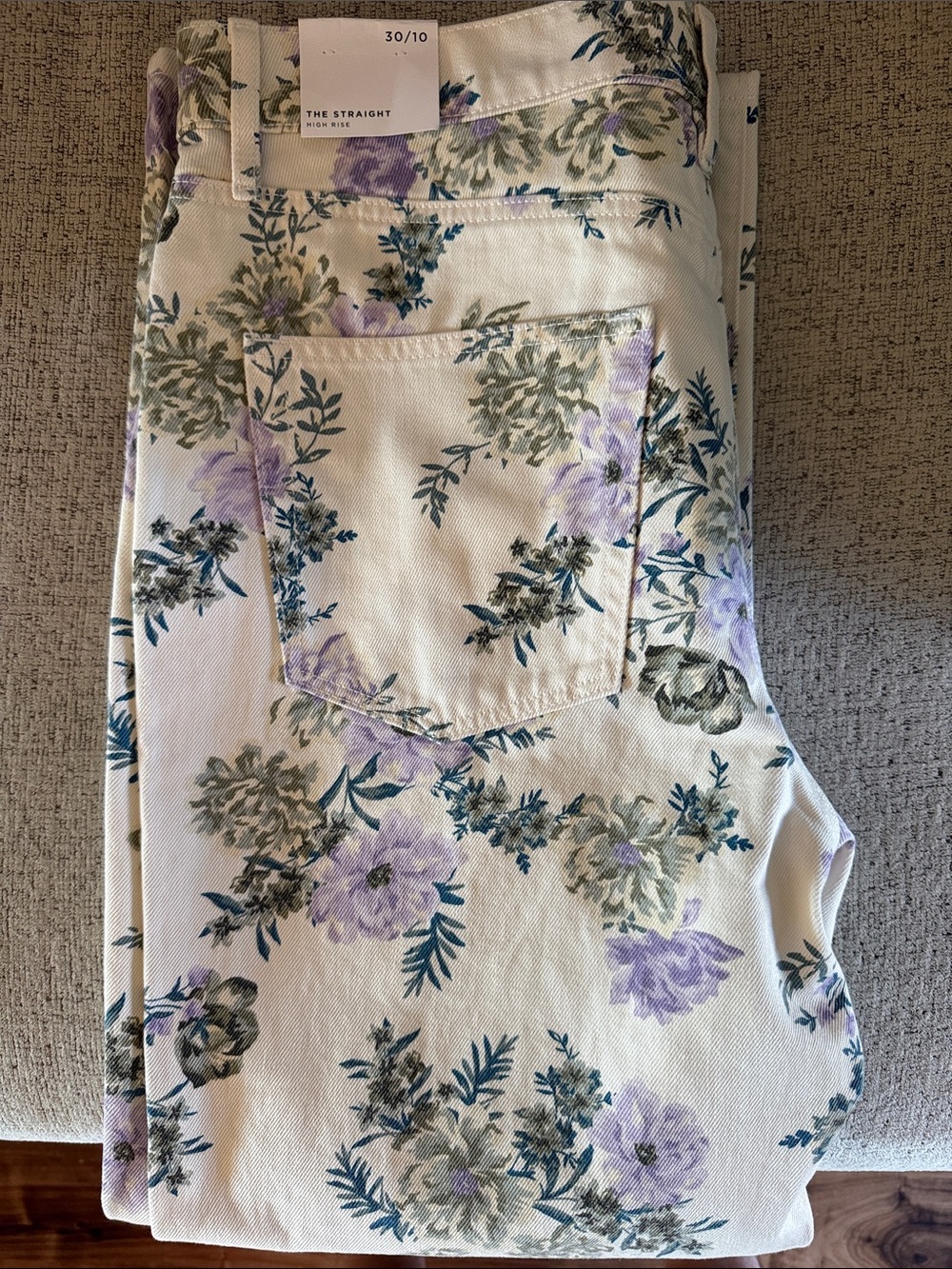 Loft Floral Straight High-Rise Women’s Jeans - Cream with Lavender & Green
